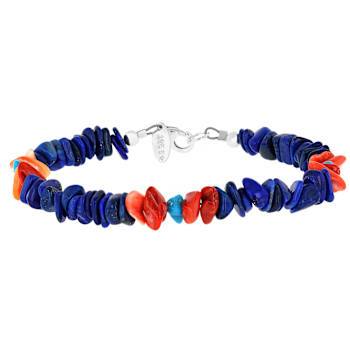 Lapis, Turquoise And Spiny Oyster Shell Silver Tone Nugget Chip Bracelet