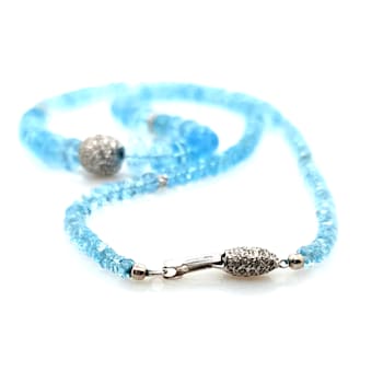 115.00 Ctw Aquamarine and 0.25 Ctw White Diamond Rondelle Necklace in
18K WG
