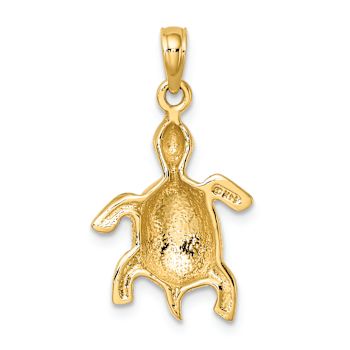14K Yellow Gold Polished Turtle with Textured Shell Charm