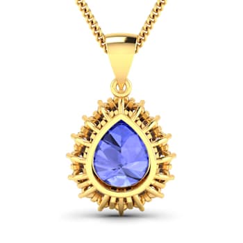 Blue Tanzanite and White Diamond 14K Yellow Gold Pendant with 18 inch
Cable Chain 3.25ctw