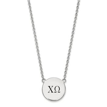 Rhodium Over Sterling Silver LogoArt Chi Omega Large Enamel Pendant Necklace