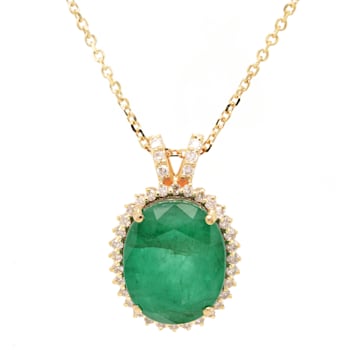 6.35 Ctw Emerald and 0.32 Ctw White Diamond Pendant in 14K YG