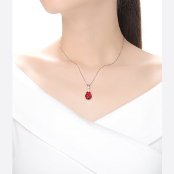 Ruby Color CZ Teardrop Pendant In 18K Rose Gold Over Sterling Silver
