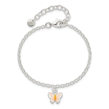 Sterling Silver Enamel Butterfly with 1.5-inch Extension Childrens Bracelet