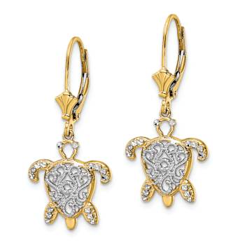 14K Yellow Gold and Rhodium Over 14K Yellow Gold Diamond-Cut Filigree
Turtle Dangle Earrings