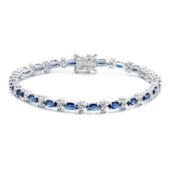 Sapphire Color CZ Tennis Bracelet In White Rhodium Over Brass