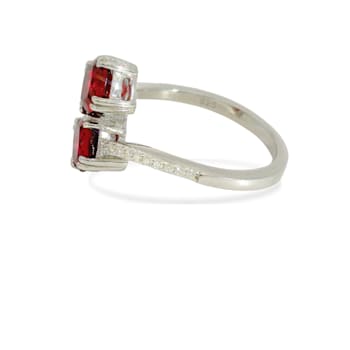 Red Lab Created Ruby and Moissanite Rhodium Over Sterling Silver Bypass Ring