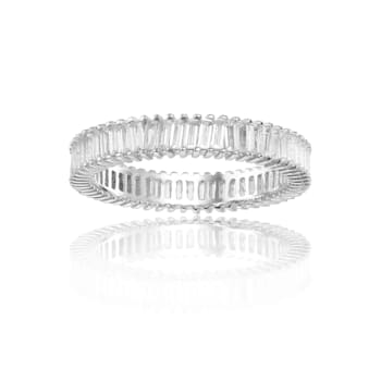 Baguette White Topaz Sterling Silver Eternity Band Ring, 1.00ctw