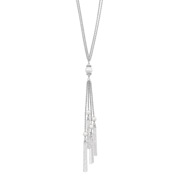 Round White Freshwater Pearl Sterling Silver Tassel Necklace