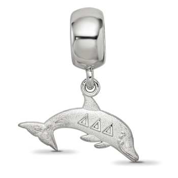 Rhodium Over Sterling Silver LogoArt Delta Delta Delta Dolphin on Bead