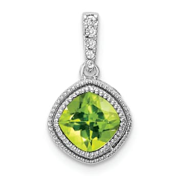 Rhodium Over 10k White Gold Beaded 0.73 cttw Cushion Peridot and 0.21
cttw Diamond Pendant