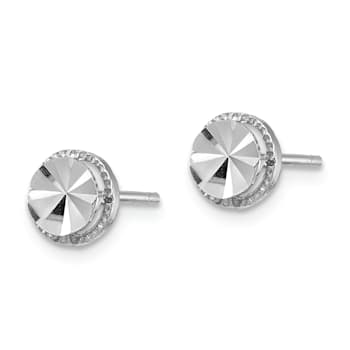 Rhodium Over 14K White Gold Diamond-Cut 6.25mm Round Stud Earrings