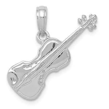 Rhodium Over 14k White Gold Polished and Textured Solid 3D Violin Pendant