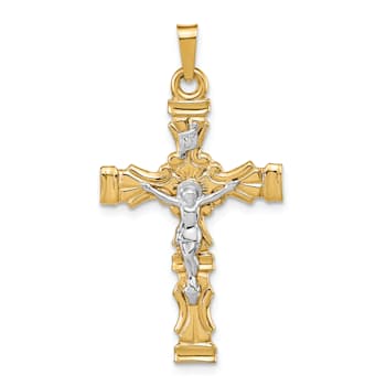 14k Two-tone Gold Polished and Textured Latin Crucifix Pendant