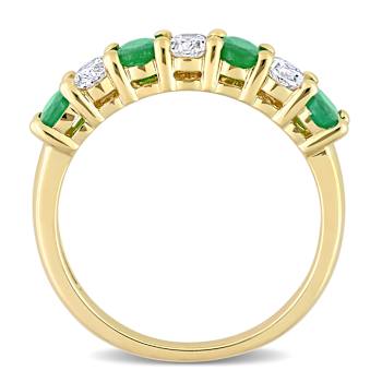 Emerald and Diamond 14K Yellow Gold Semi Eternity Ring 1.14ctw