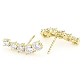 Moissanite Drop Crawler Earrings In 14K Gold Over Sterling Silver