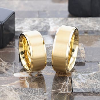 RADIATE Gold-Plated Titanium Flat Brushed Center Men's Wedding Ring With
Beveled Polished Edges 8mm