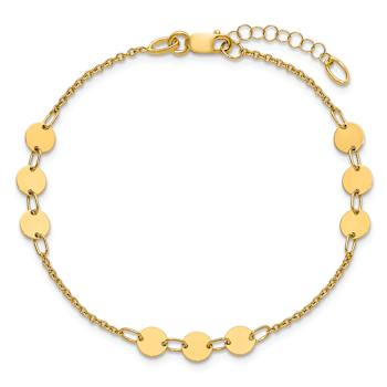 14K Yellow Gold Polished Circle Disc with 1-inch Extension Bracelet