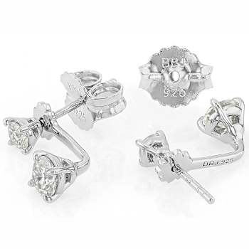 Moissanite Studs With Earring Jackets In Platinum-Enhanced Sterling Silver