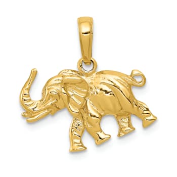 14k Yellow Gold 3D Polished Elephant Pendant