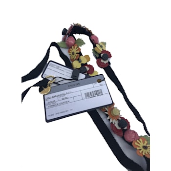 Prada Collane Pelle Tu Nero Black Vernice Garden Flower Belt