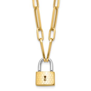 14K Two-tone Fancy Link with Lock Necklace