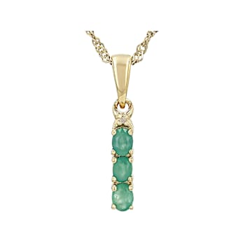 Zambian Emerald 3-Stone Drop Pendant Necklace In 18K Gold Over Sterling
Silver 0.39ctw