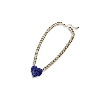 Blue Crystal Gold Tone Center Heart Pendant Necklace.