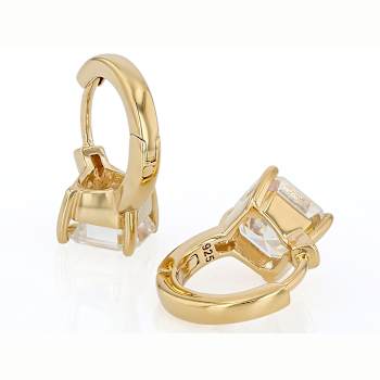Diamond Simulant Asscher Hoop Earrings In 18K Gold Over Sterling Silver