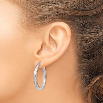 Rhodium Over Sterling Silver 3.00mm Diamond-cut Hoop Earrings