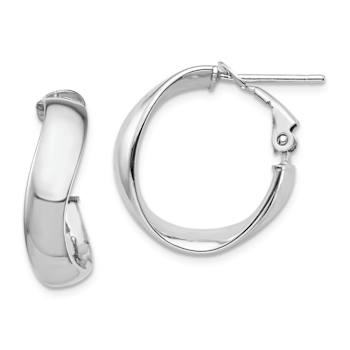 Rhodium Over 14k White Gold 13/16" High Polished Wavy Hoop Earrings