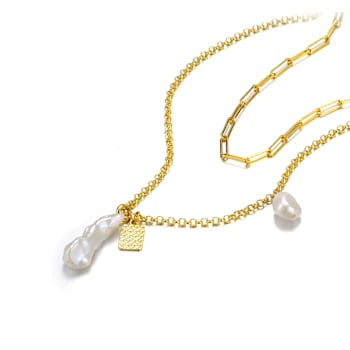 Pear Shape Freshwater Pearl Layered Necklace In 14K Gold Over Sterling Silver