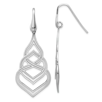 Rhodium Over Sterling Silver Polished and Textured Grooved Fancy Drop
Dangle Earrings