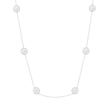 Mother of Pearl and Cubic Zirconia Rhodium Over Sterling Silver Necklace