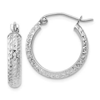 Rhodium Over 14k White Gold 11/16" Diamond-Cut Hoop Earrings