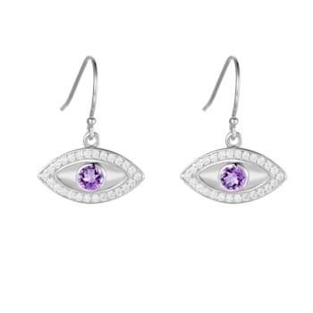 Amethyst Rhodium Over Sterling Silver Evil Eye Earrings