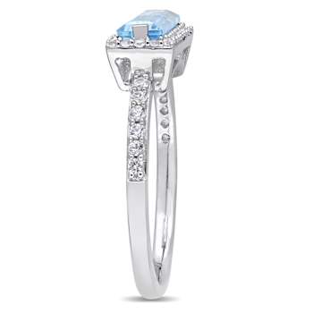 Sky Blue Topaz And White Sapphire East-West Halo Ring In Sterling Silver
