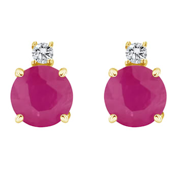 5mm Round Ruby with Diamond Accents 14k Yellow Gold Stud Earrings