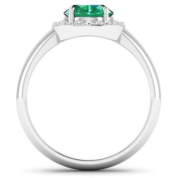 1.75ctw Green Emerald and Diamond 14K White Gold Halo Ring