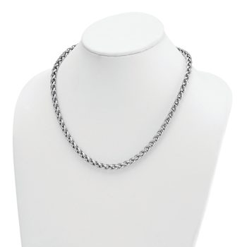 Rhodium Over Sterling Silver 6.0mm Wheat 18 Inch Chain