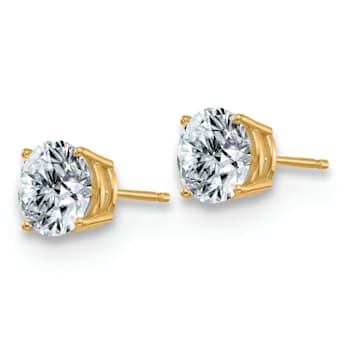 14K Yellow Gold 3ct. 7.5mm Round J-K Color Moissanite Earrings