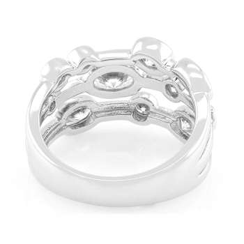 Oval And Round Moissanite Multi-Row Ring In Platinum-Enhanced Sterling Silver