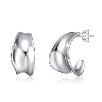 Wave Design Mini Huggie Earrings In Rhodium Over Brass