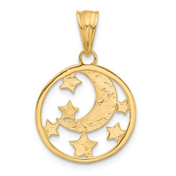 14k Two-tone Gold Diamond-cut Moon and Stars Pendant
