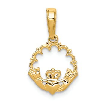 14k Yellow Gold Polished Claddagh Pendant