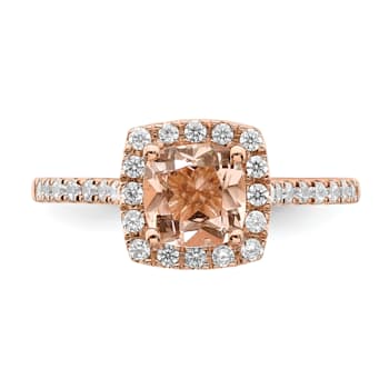 14K Rose Gold Morganite Diamond Halo Engagement Ring 1.09ctw