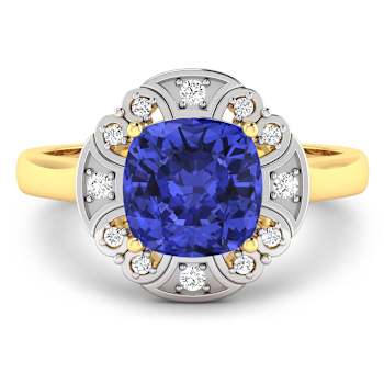 Violet Tanzanite and White Diamond 14K Yellow Gold Halo Ring 2.08 ctw