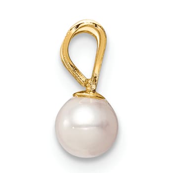 14k Yellow Gold 4-5mm White Near Round Freshwater Cultured Pearl Pendant