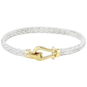 Two Tone Wheat Link Bracelet In Sterling Silver With Buckle Closure In
18K Gold Over Sterling Silver