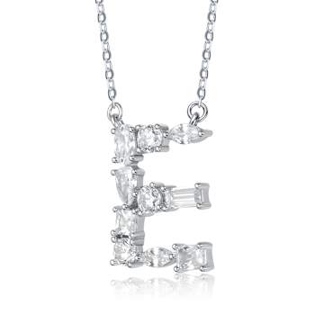 Initial E Mixed Cut CZ Pendant Necklace In Sterling Silver 18 Inch